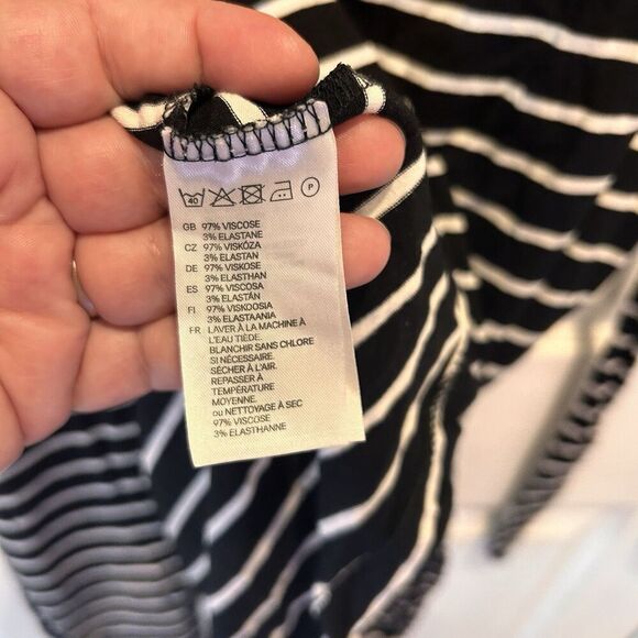 H&M Black White Striped Wrap Dress Viscose Short Sleeve Stripes Women’s Size 14 - Picture 8 of 8